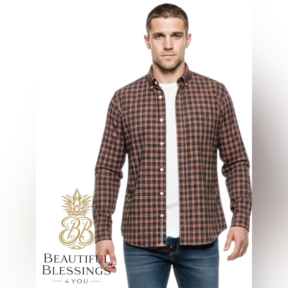 Men's Checkered 3XL BIG Collar Shirt - Ralph Lauren 100% cotton